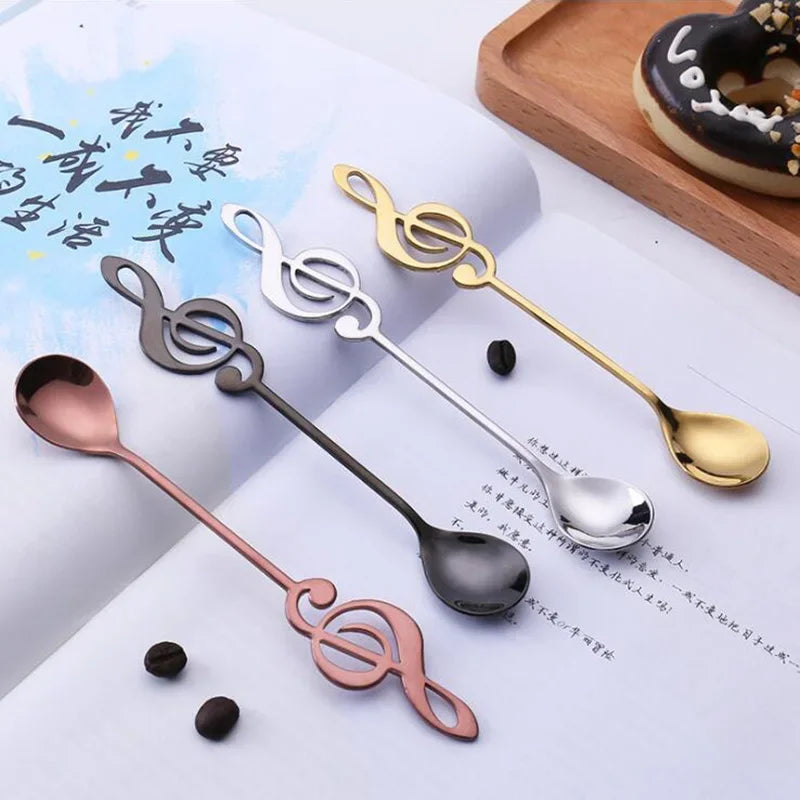 1PCS Stainless Steel Spoon Coffee Note Shape Music Theme Tea Stirring Spoon Small Ice Cream Dessert Scoop Creative Flatware