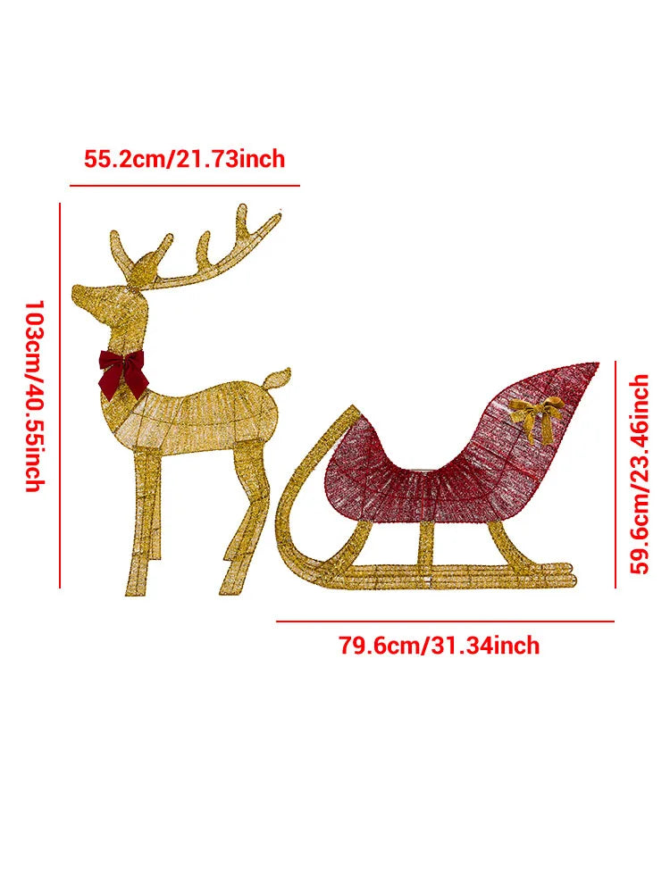 Lighted Christmas Reindeer and Sleigh Outdoor Yard Decoration Set with Lights Stakes Holiday Decorations