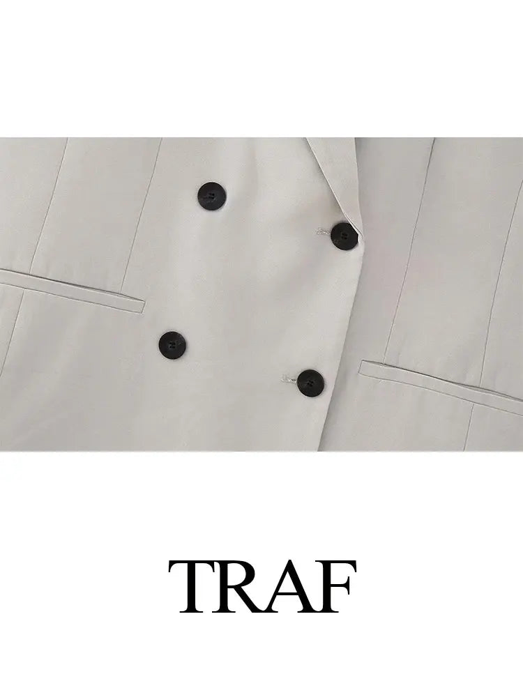 TRAF 2023 Trend New Women Fashion Suits Back Slit Lapel Tops + With Button Decoration High Waist Office Lady Mujer Long Pants