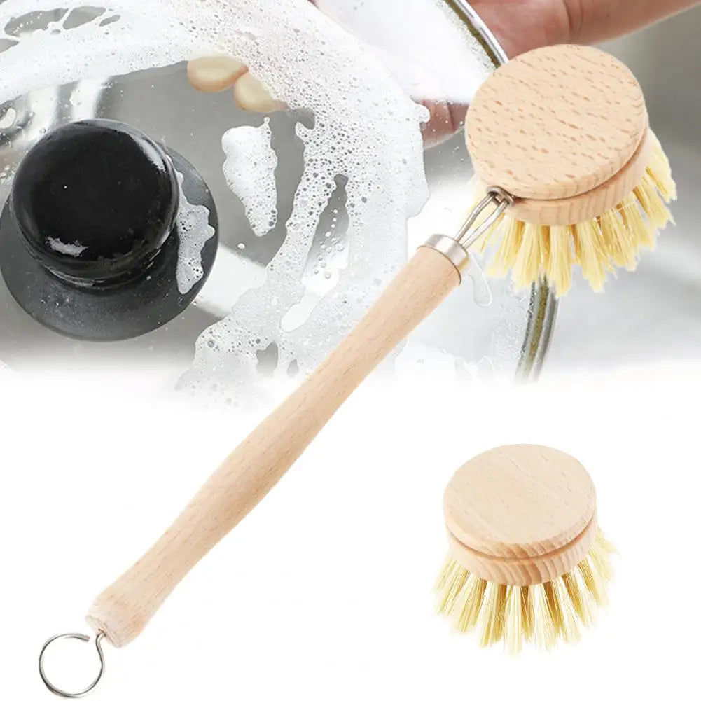 Dishwashing Brush Long Wooden Handle Beech Cleaning Brush Household Cleaning Brush Houseware For Dorm Kitchen Cleaning Tool