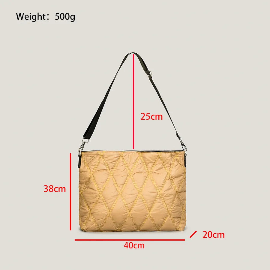 Down Nylon Padded Big Tote Bags Women's Rhombus Lattice Large-capacity Handbags Solid Shoulder Crossbody Bag Ladies Winter Bags