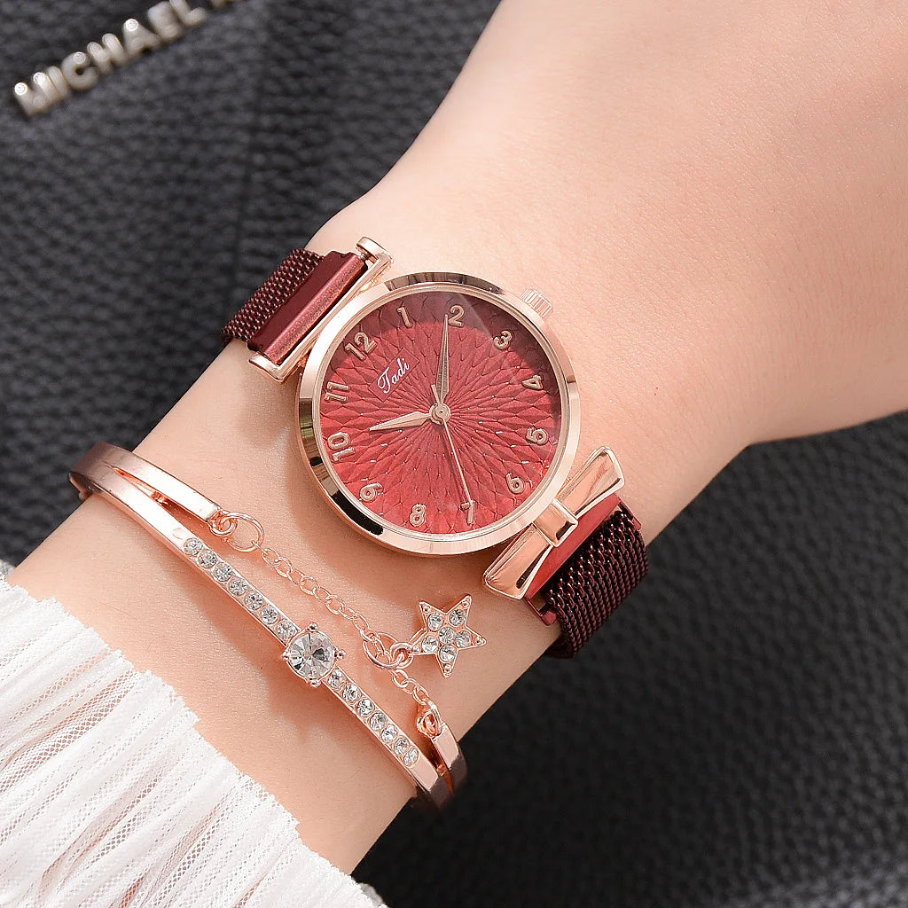 Women Bracelet Set Quartz Watches For Women Rose Gold Magnetic Watch Ladies Pink Dial Wrist Watch Clock Female Relogio Feminino