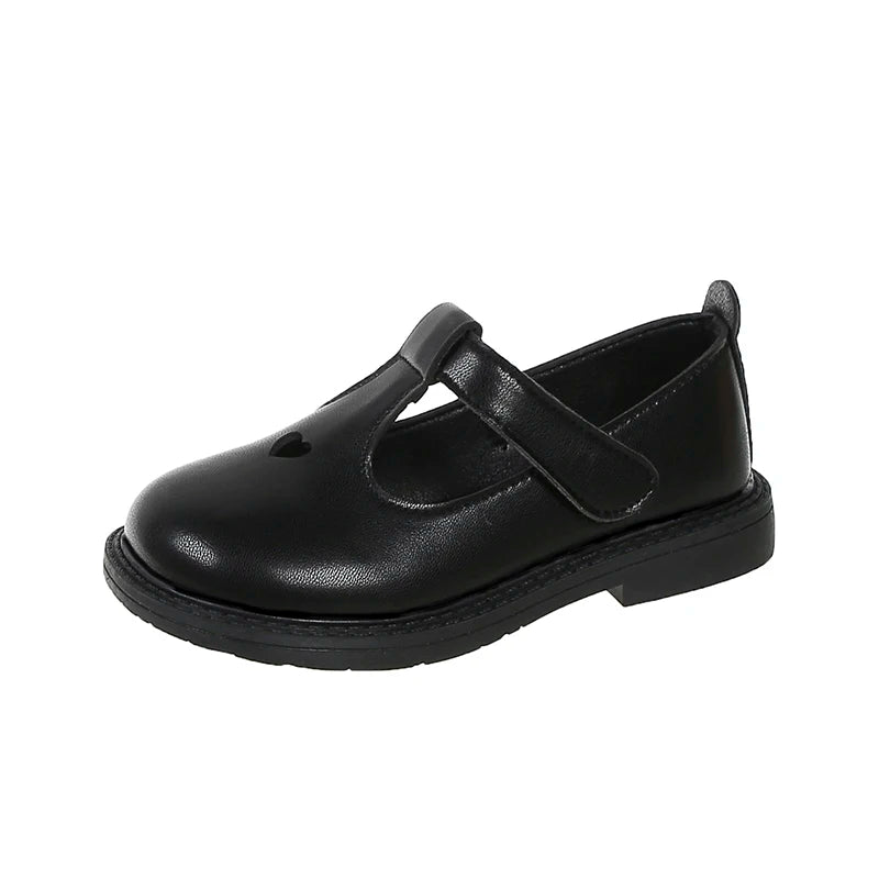 Children Leather Shoes for School Black Uniforms for Girls Loafers Versatile Love Hollow Out Boys Simple British Wind Kids Shoes