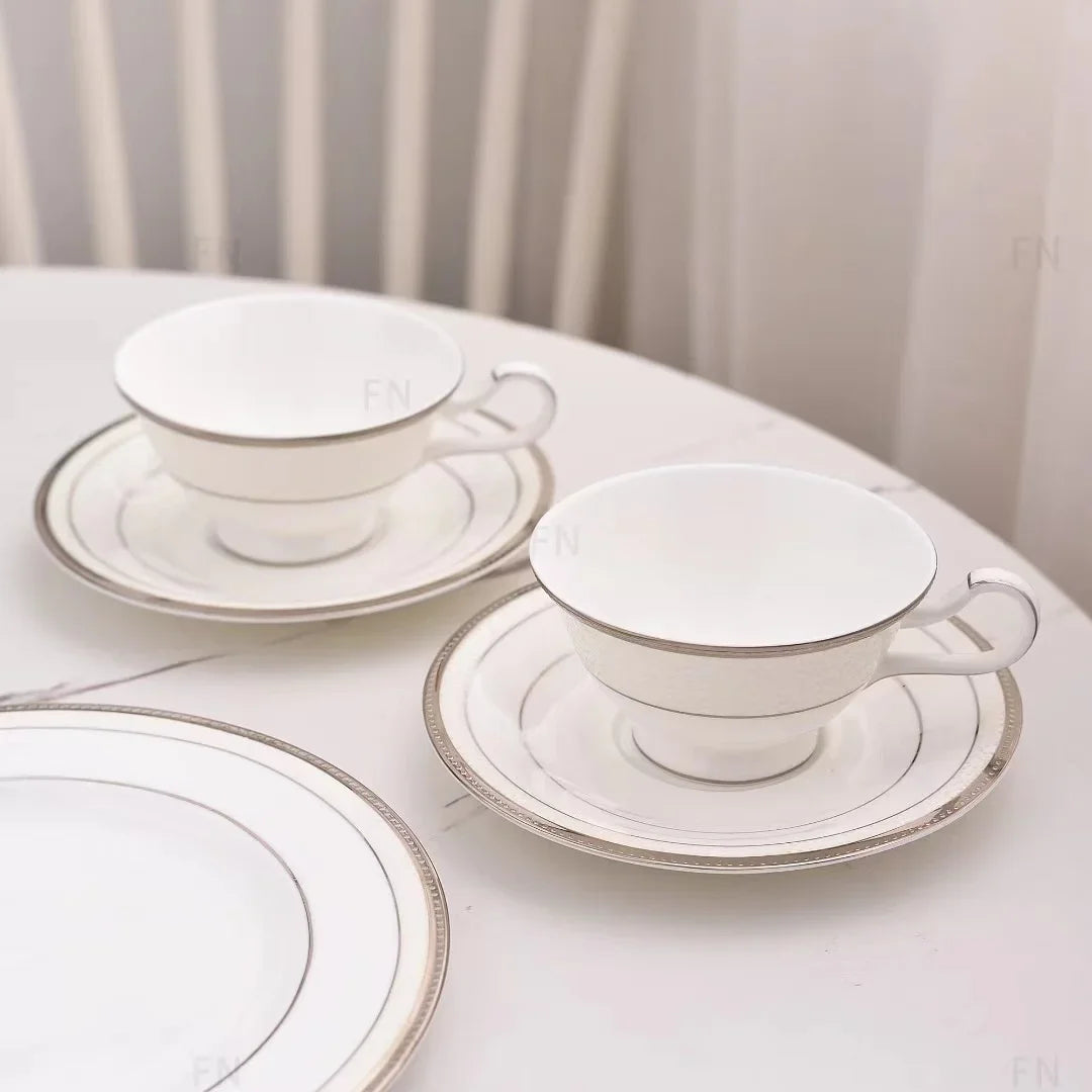 Bone China Afternoon Tea Coffee Set Dinner Plate 8 Pieces White Suit Embossed Golden Large Square Dim Sum Plate Plates Set