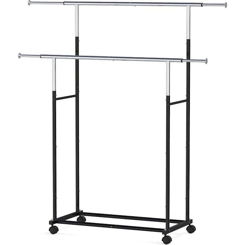 Simple Houseware Standard Double Rod Garment Rack, （Black/Silver）optional