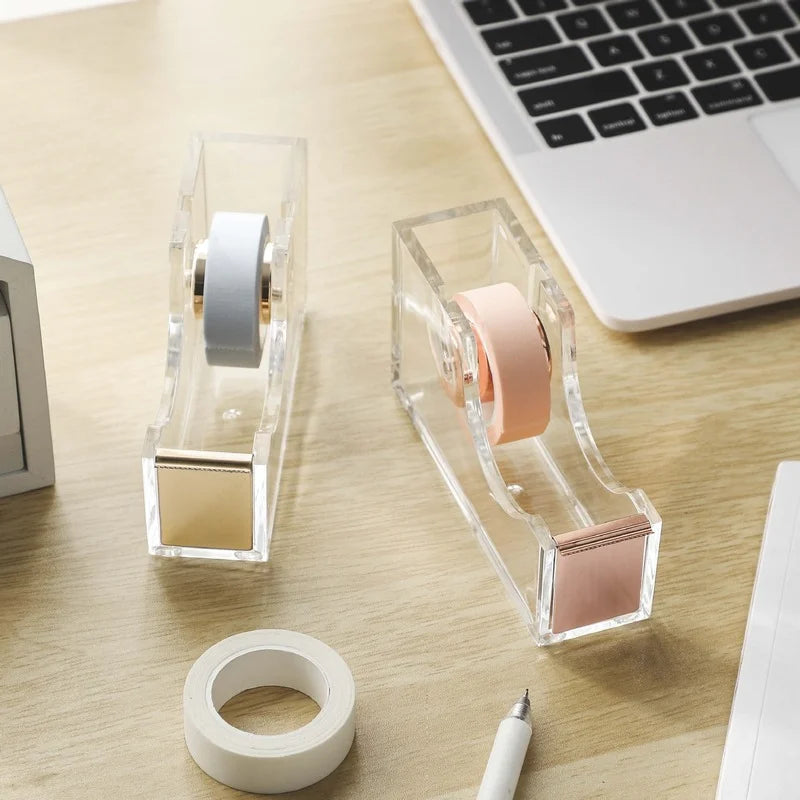 1Pcs Tape Dispenser Acrylic Accs Transparent Adhesive Portable Elegant Durable Stationery Holder for School Office Home Desktop