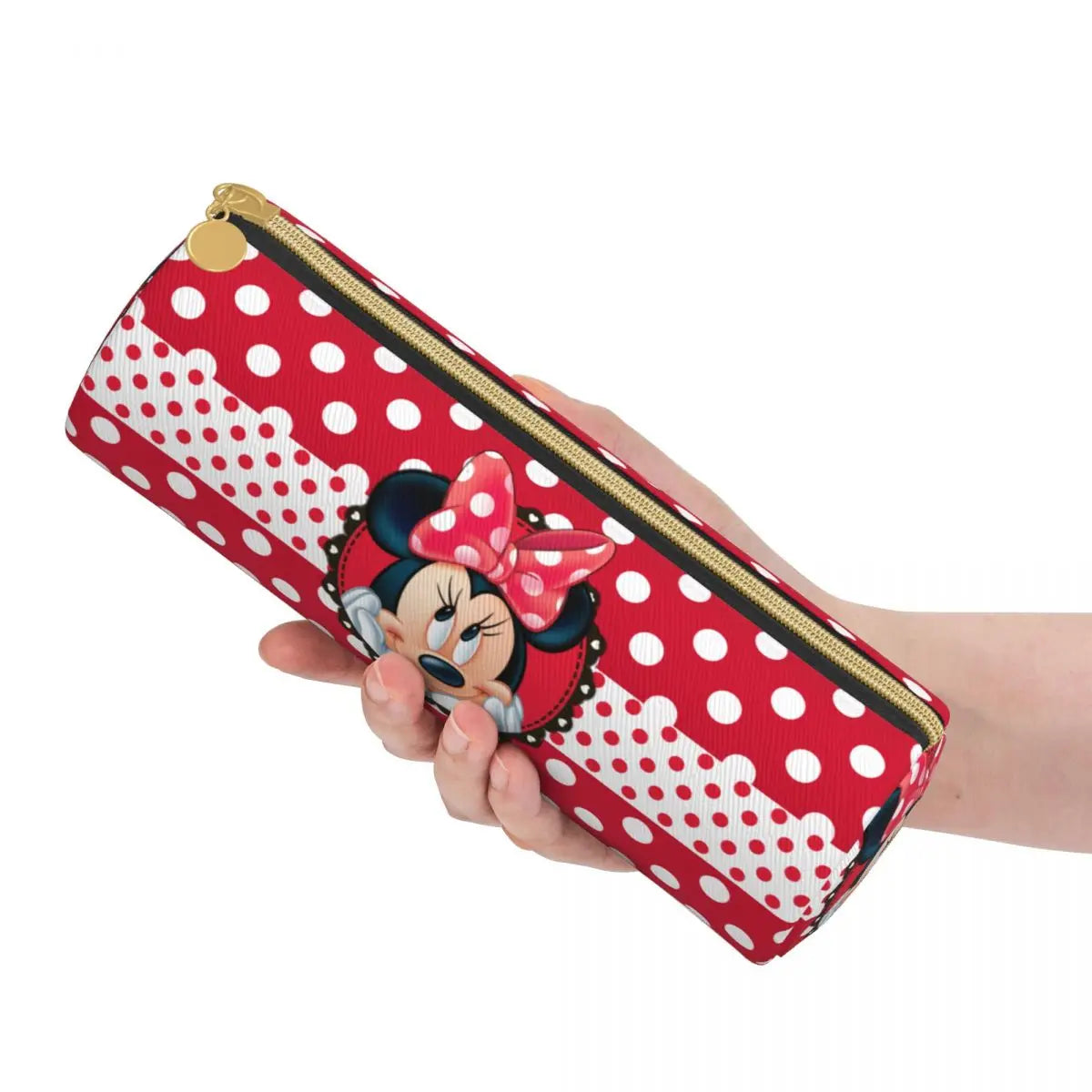 Funny Minnie Mouse Kawaii Leather Pencil Case Pen Box Bag Student Big Capacity School Supplies Zipper Pencilcases