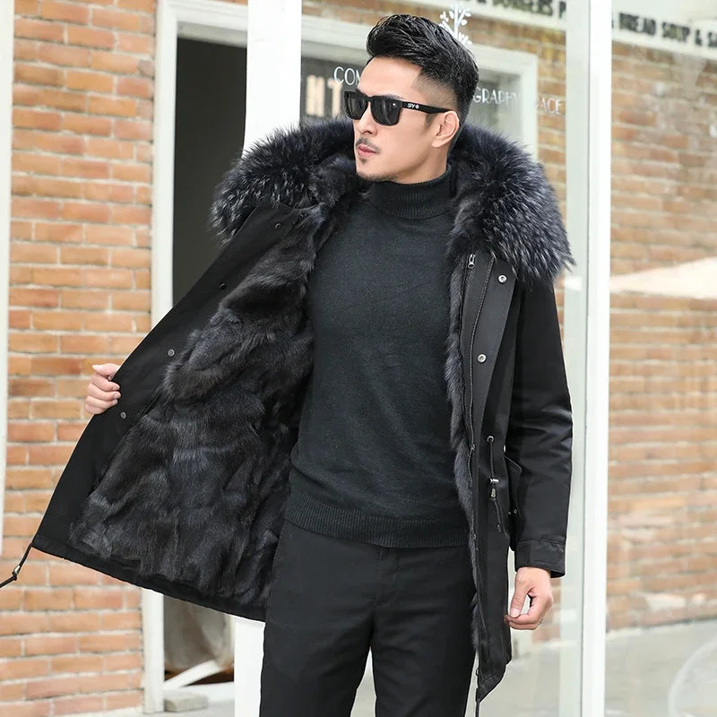 Fashion Winter Jacket Men Clothing Clothes Men’s Parkas Long 2021 New Hooded Fox Fur Liner Fur Coat Men Fur Jacket for Men Tide