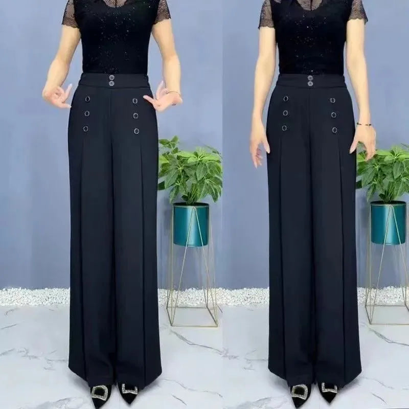 Spring Summer Trousers Women 2023 New Fashion Loose Slacks Double-Breasted Wide-Leg Pants High Waistpure Colour Trousers Female