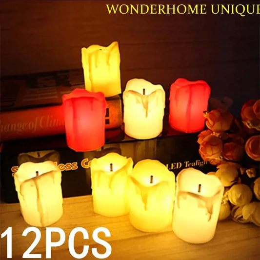 12Pcs Flameless LED Candle Light Bright Battery Operated Tea Light with Realistic Flames Christmas Holiday Wedding Home Decor