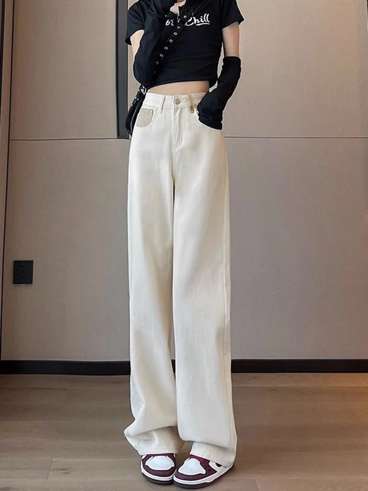 Jmprs Fashion Women Design Jeans High Waist Loose Casual Denim Pants Japan Simple Pockets Office Lady Chic Trousers Spring New