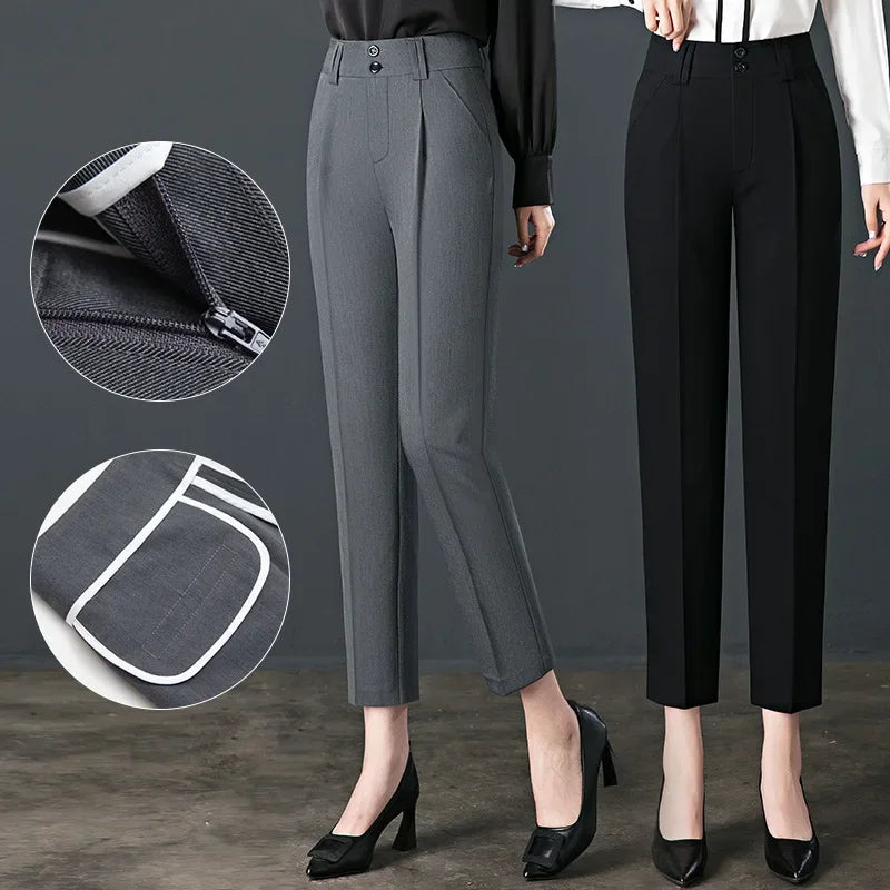 New Women's Casual Trousers Office Professional Work Pants, High-waisted Slimming Formal Dress Straight Nine-point Pants Z172