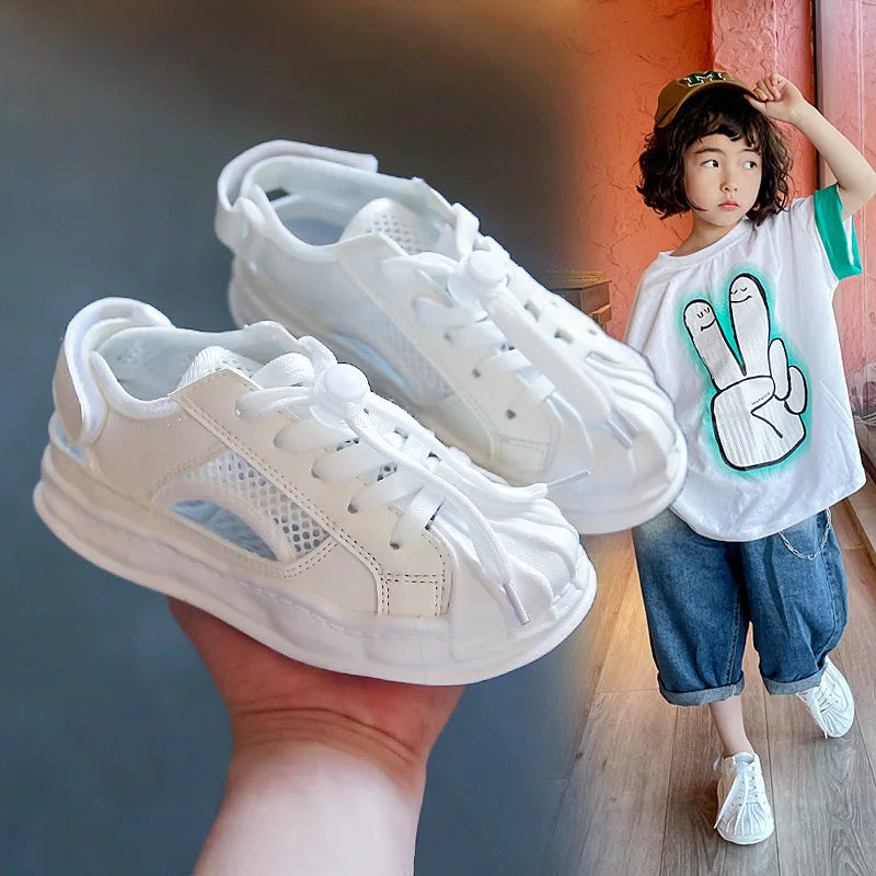 Children's Mesh Sneakers 2022 Summer Kids Fashion Boys' Breathable Running Shoes Hollow Girls Versatile Solid Pink School Shoes