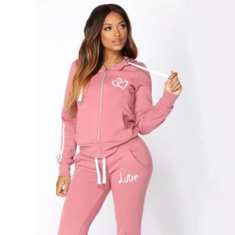 Fashion Ladies Hooded Tracksuit Autumn Winter Hoodies and Sweatpants 2pcs Sets Women Jogging Suits Streetwear Female Sportswear