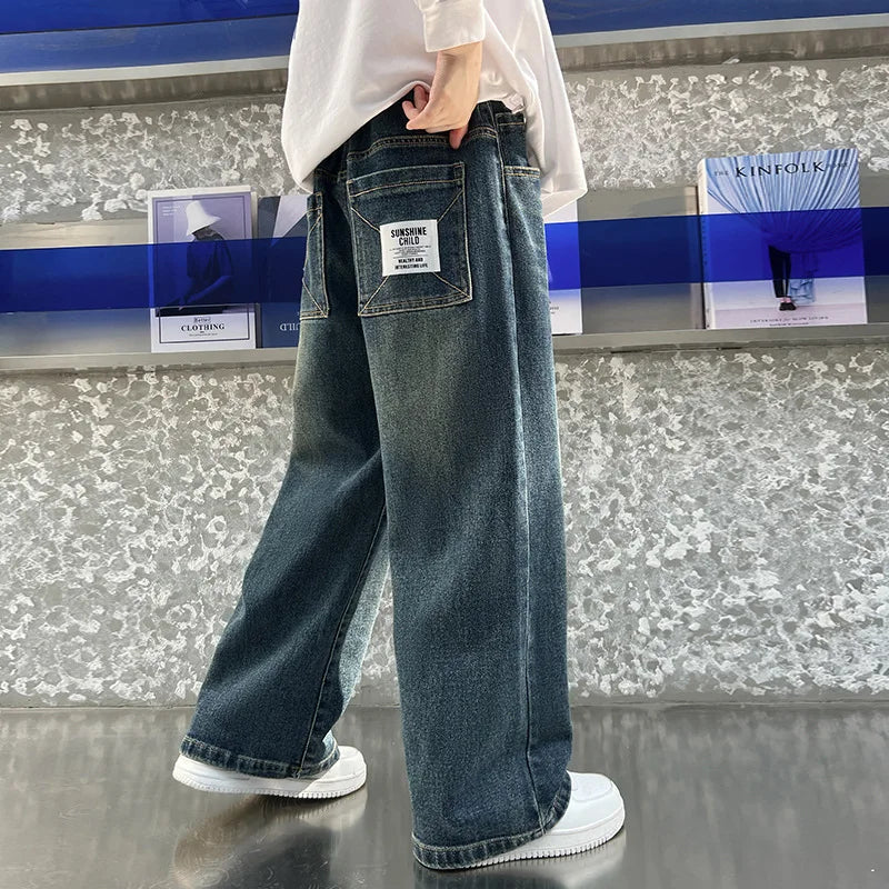 Boys Pants New Straight Wide leg Jeans Spring and Autumn Long Pants Children's Casual Fashion Spring Trend Jeans Longs Trousers