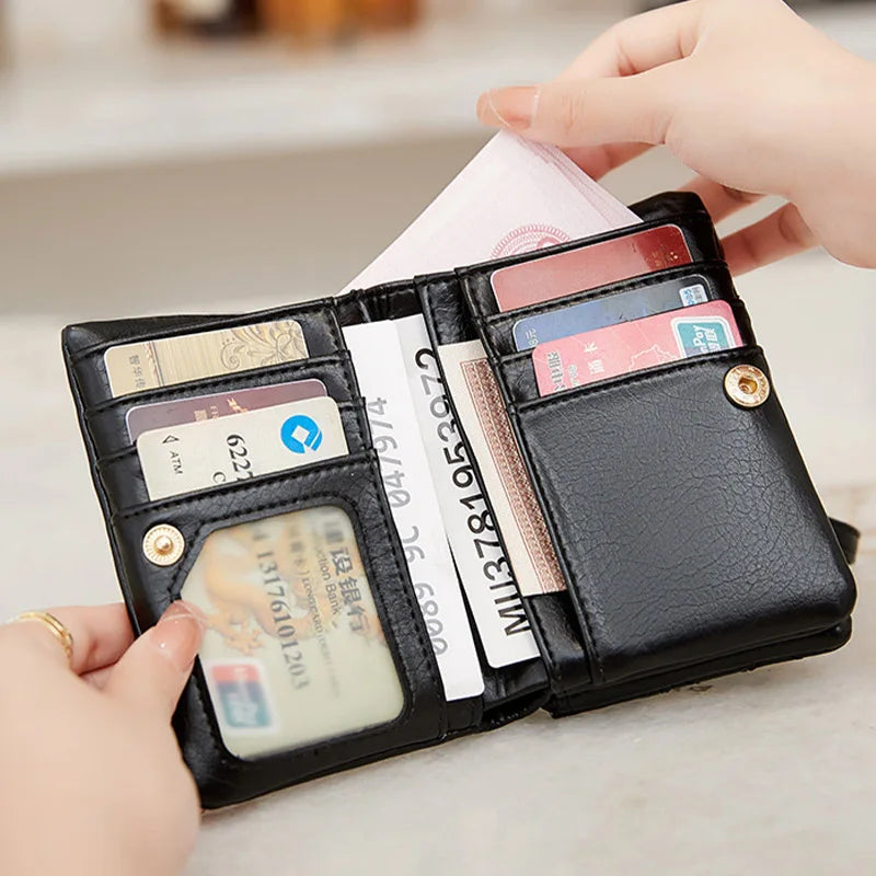 Brand Multifunction Short Purse Fold Women Wallets Soft Leather Double Zipper Wallet With Wrist strap Ladies Carteira Feminina