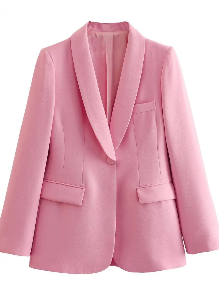 Women's Blazer 2024 New Autumn Elegant Casual Office Lady Pink Jacket Coat Fashion High Waist Loose Wide Leg Trousers Pant Suit