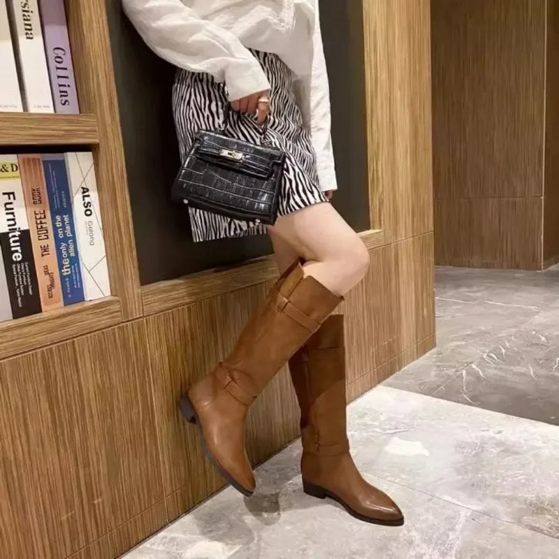 New Designer Knee High Boots for Women 2023 Autumn Winter English Style Pointy Head Platform Boots Ladies Luxury Shoes Woman