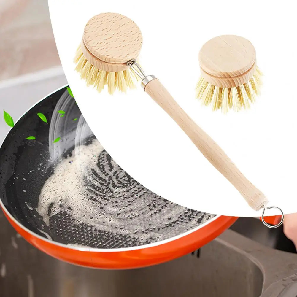 Dishwashing Brush Long Wooden Handle Beech Cleaning Brush Household Cleaning Brush Houseware For Dorm Kitchen Cleaning Tool