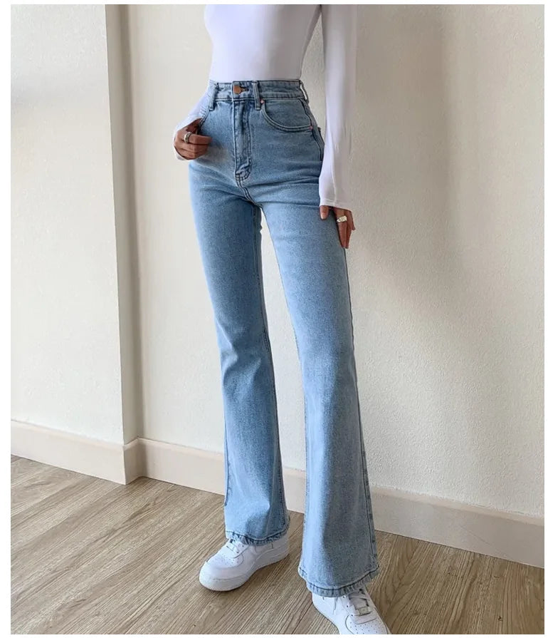 Skinny Bell Bottom Jeans High Waist Stretch Straight Slim Fit Flared Denim Pants