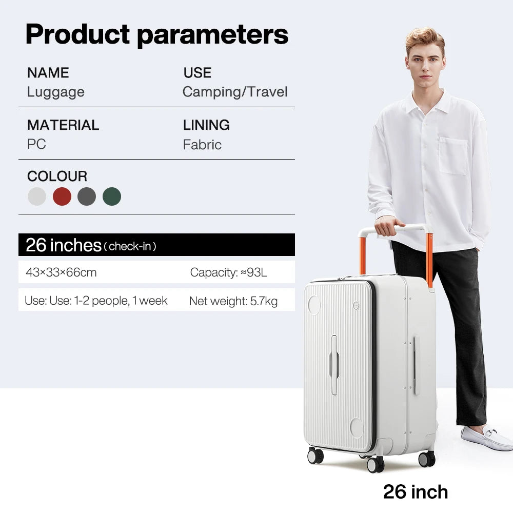 Mixi Checked in Luggage 26'' Suitcase Hardside Rolling Wheels Luggage Women Men Gorgeous Wide Handle Travel Suitcases New Design