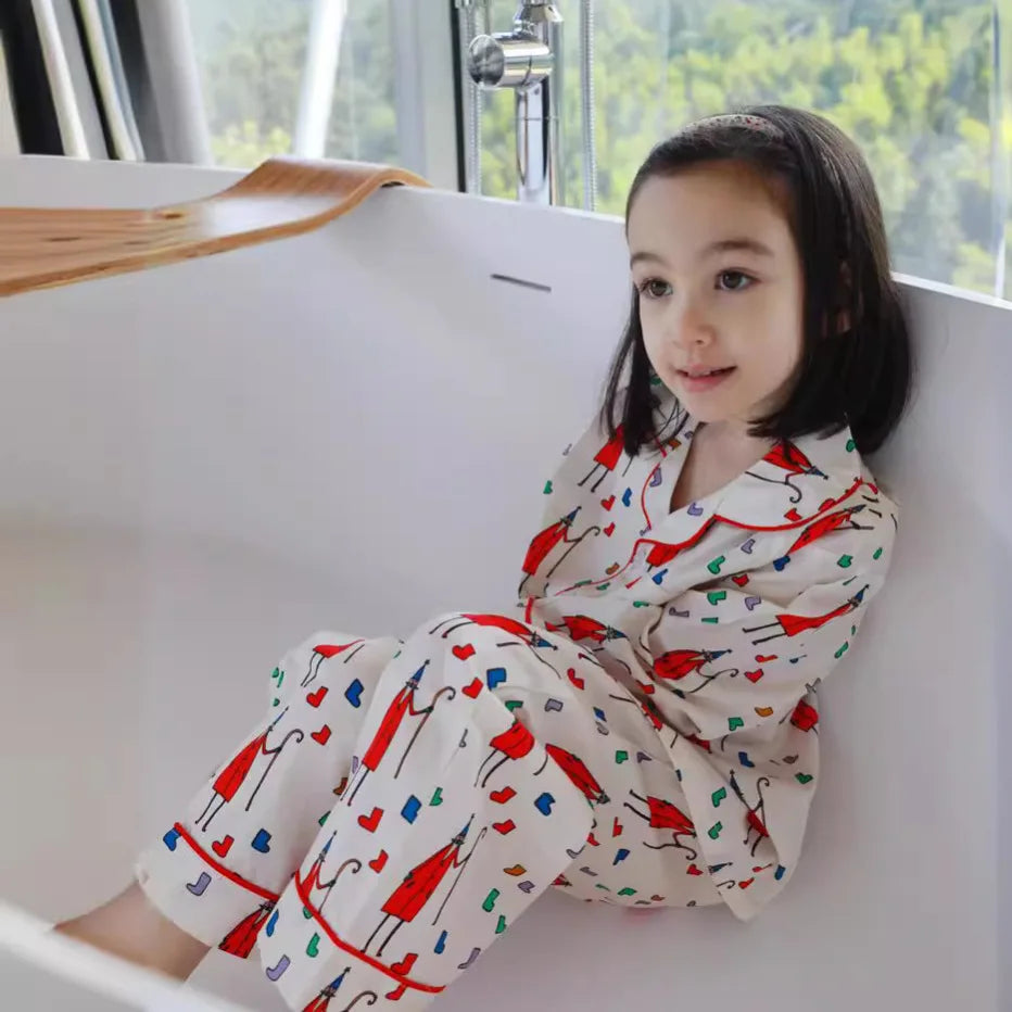 Girls' Homewear 2024 Fall Fashion Cartoon Long-sleeved Cotton Children's Ppajamas Pajama Pants Suit Homewear Children's Clothing