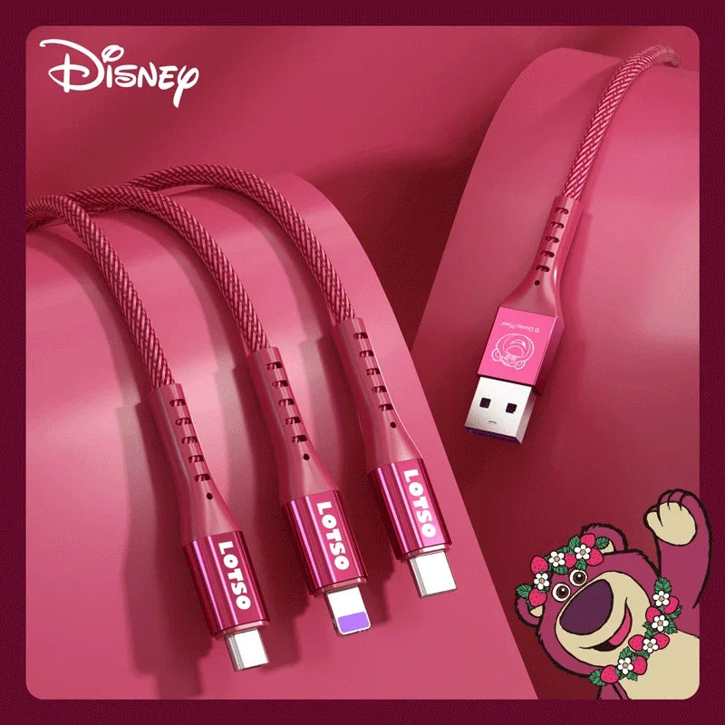 Disney 3 In 1 Charging Cable Data Fast Charging Cable Strawberry Winnie The Pooh Frozen For Micro Type-c Usb Lightning Charger