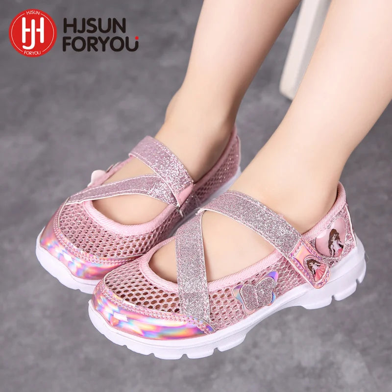 Summer Brand Non-slip Beach Shoes Children Sandals Girls Casual Shoes Kids Flowers Princess Flat Shoes Size 26-36