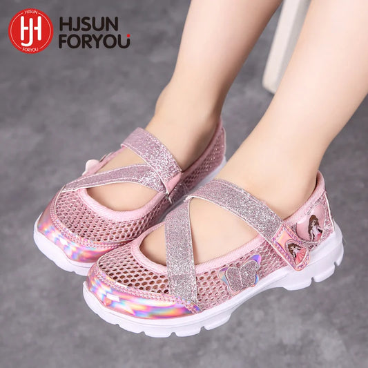 Summer Brand Non-slip Beach Shoes Children Sandals Girls Casual Shoes Kids Flowers Princess Flat Shoes Size 26-36