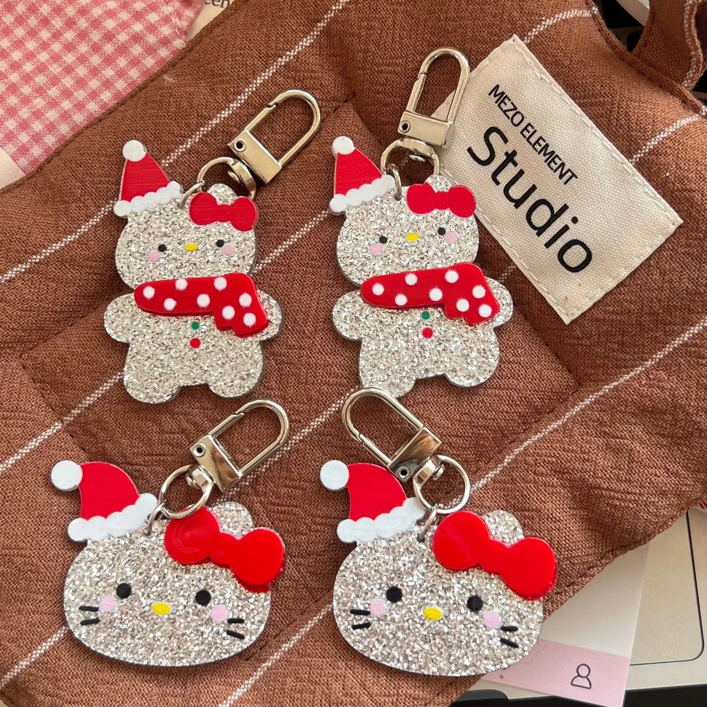 Kawaii Christmas Shiny Dress Up Hello Kitty Keychain Cute Cartoon Backpack Pendant Xmas Decoration Children's Holiday Gifts