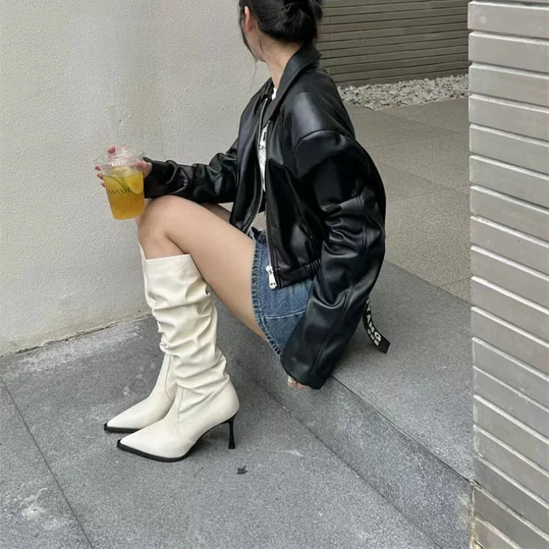 Sexy Fashion Winter Women High Boots Fashion Pointed Toe Stiletto Heel Long Boots Ladies Elegant Knee High Boots Shoes