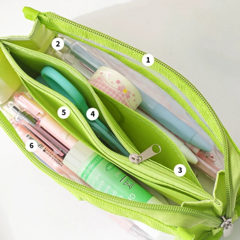 6-layer PVC transparent pencil bag Student Large capacity stationery bag School supplies storage bag Waterproof color pen case