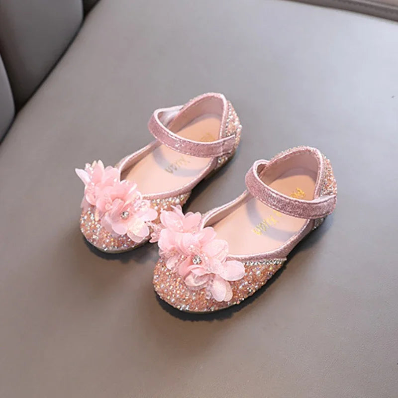 Children's Leather Shoes 2024 Spring Shallow Princess Shoes for Girls Fashion Sequins Glitter Kids Ballet Performance Flat Shoes