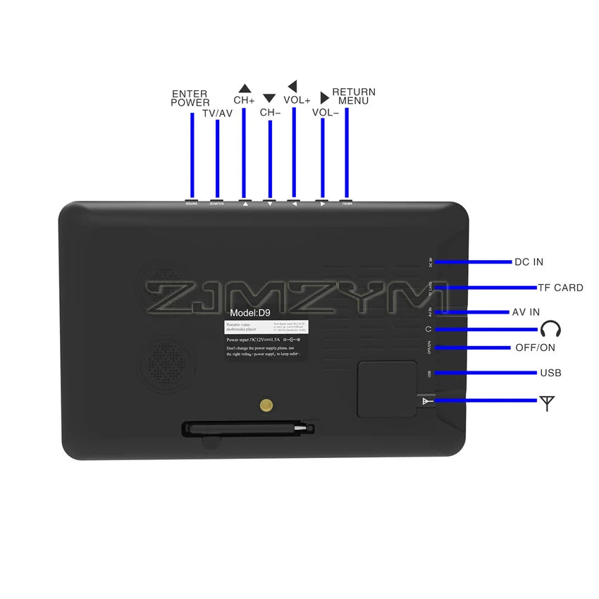 Ultra-thin 9 inch Portable TV DVB-T2 ATSC ISDB-T tdt Digital and Analog mini small Car Television Support USB TF PVR MP4 H.265