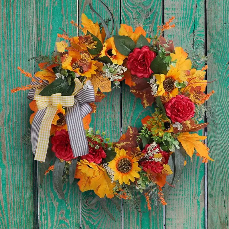 Artificial Harvest Wreath Realistic Fall Wreath With Sunflower Thanksgiving Decoration Door Wreath For Front Door Walls