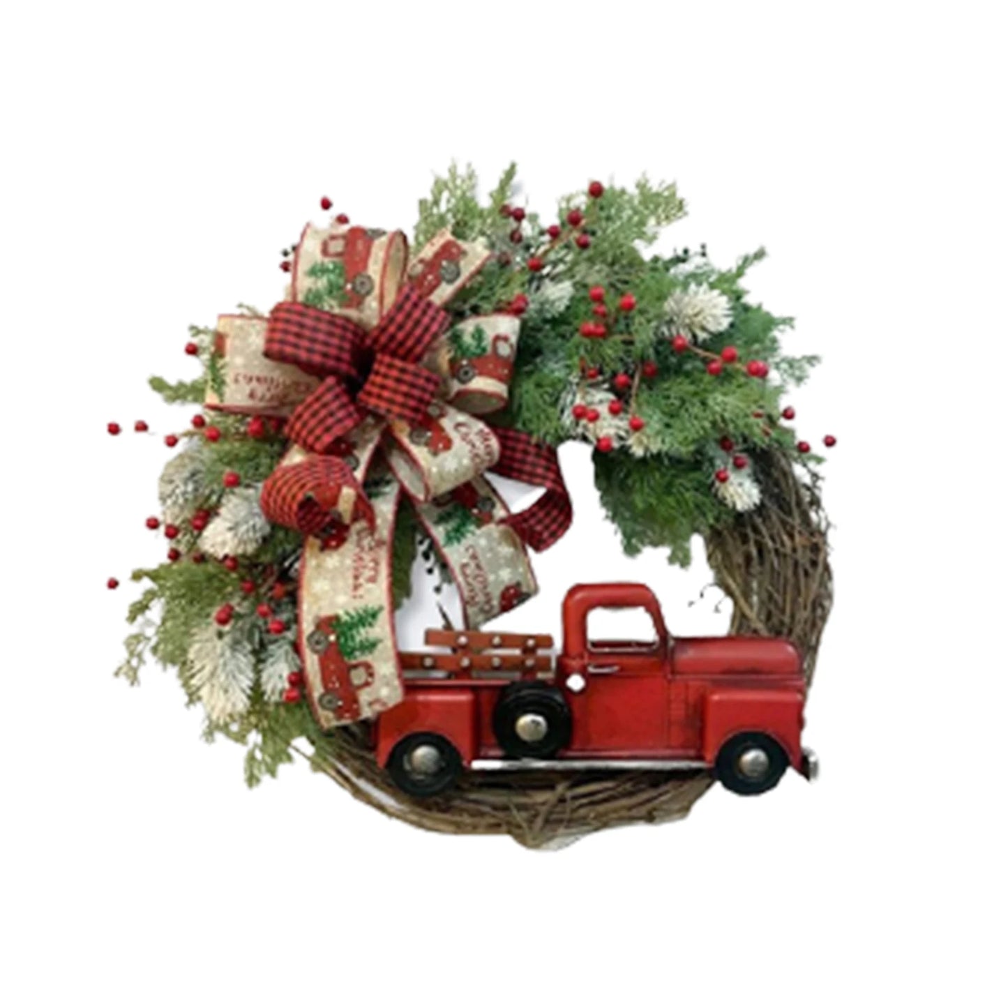 Red Truck Christmas Wreaths Christmas Red Truck Holiday Pinecone Fall Wreath Checkered Decoration Front Door Hanging Ornament