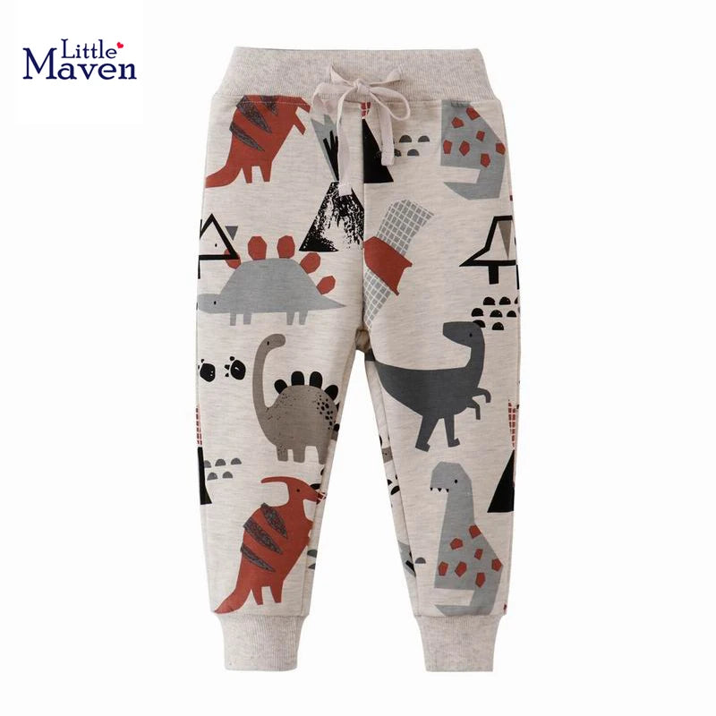 Little maven 2024 Autumn Boys Clothes Dinosaur Print Baby Boys Full Length Pants  2 to 7years Kids Sports Trouser Cotton