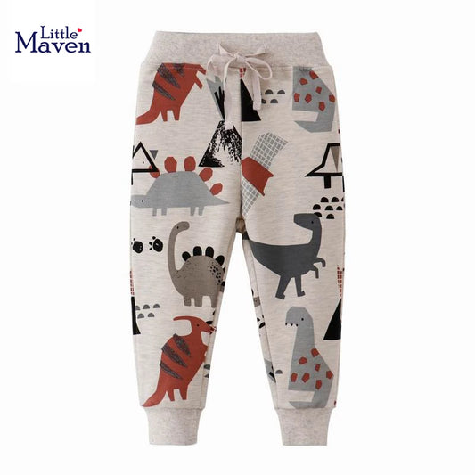 Little maven 2024 Autumn Boys Clothes Dinosaur Print Baby Boys Full Length Pants  2 to 7years Kids Sports Trouser Cotton