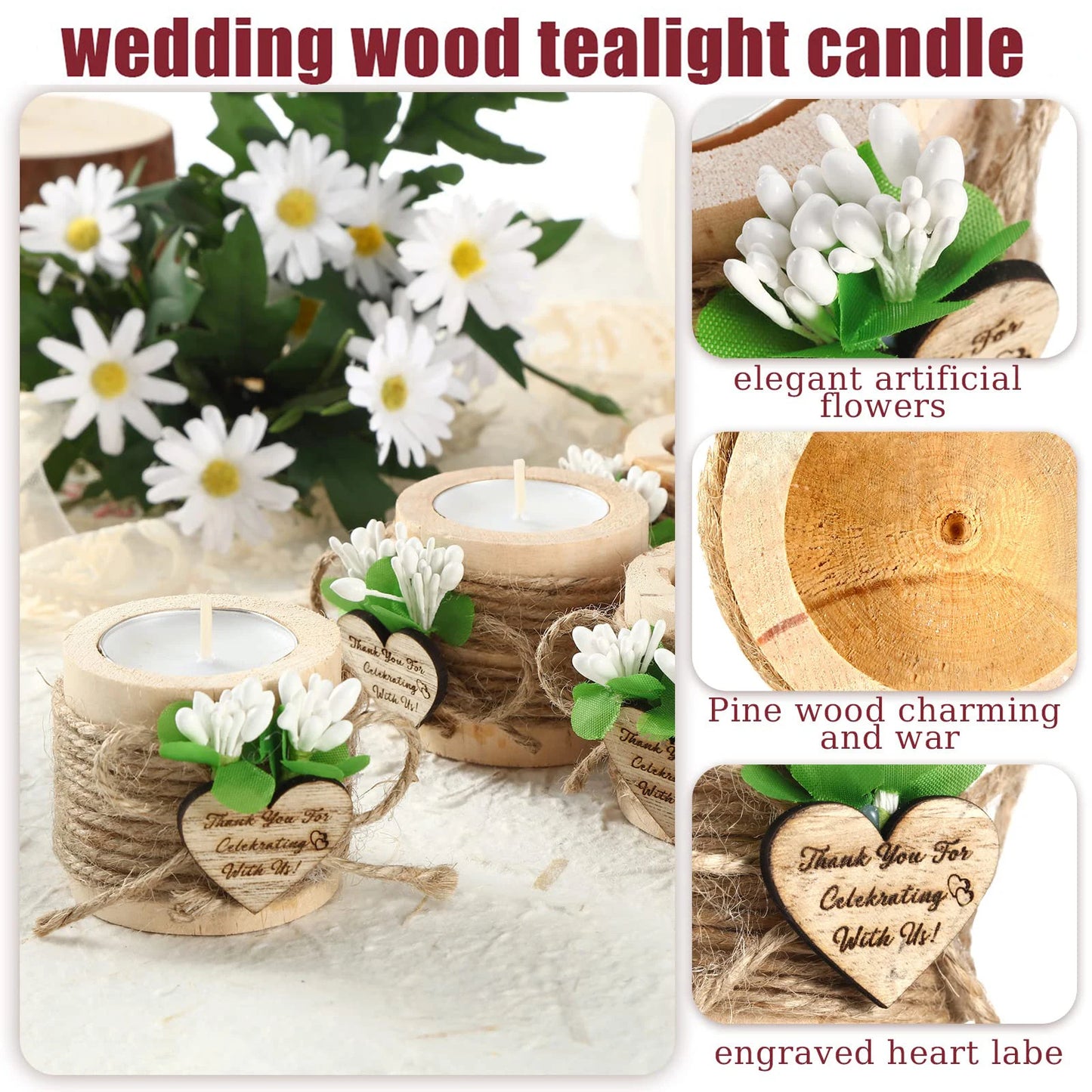 10/20/30/50Pcs Wedding Bridal Shower Favors Candles for Guests Gift Wedding Wooden Tealight Candle Holders Christmas Candlestick