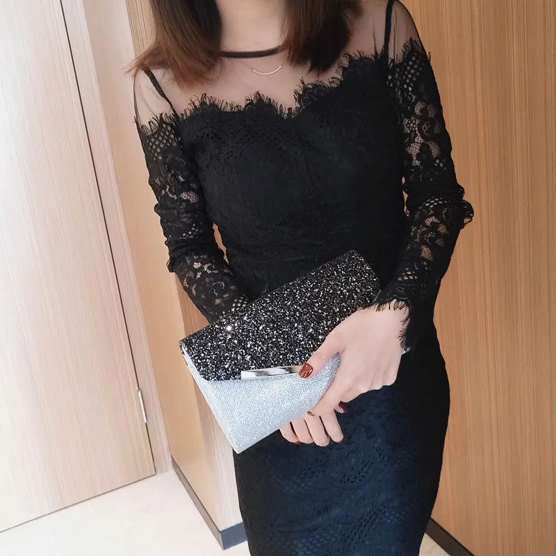 YoReAi PU Leather Luxury Women Evening Bags Sequins Clutch Party Dinner Bag Lady Dress Shoulder for Mobile Phone Purse Handbags