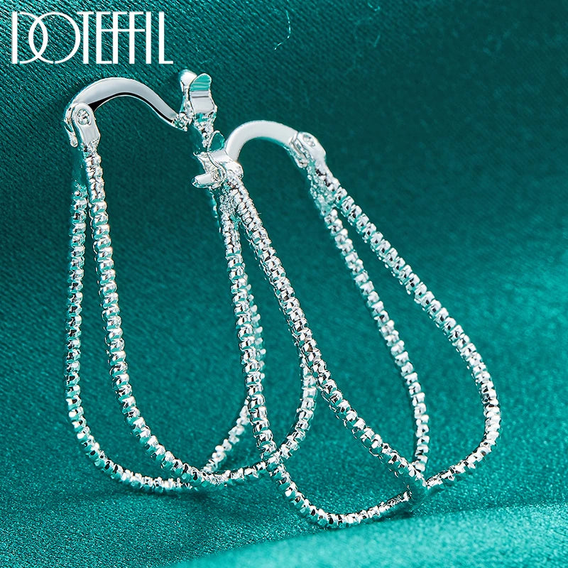 DOTEFFIL 925 Sterling Silver Double Line Cross Hoop Earring For Woman Lady Best Gift Fashion Charm Wedding Jewelry