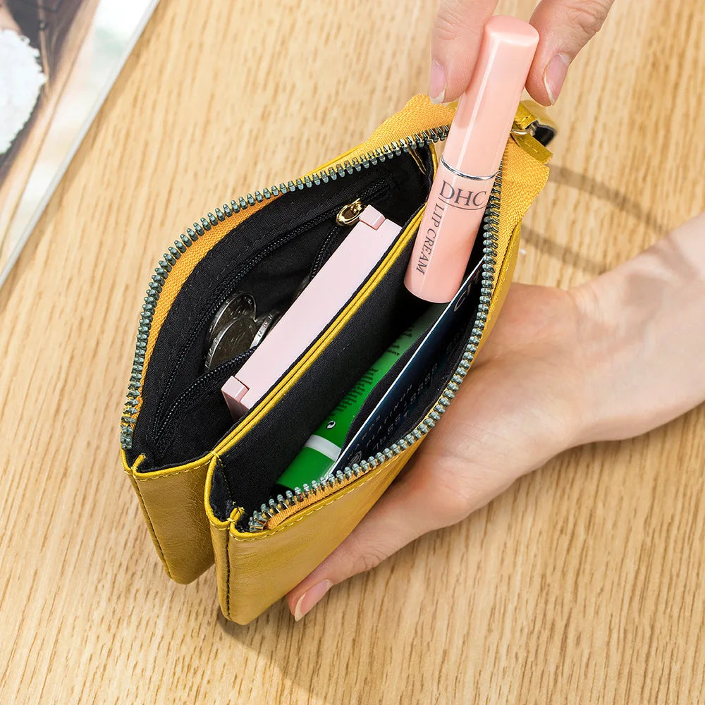 Wallets for Women Double Pockets Coin Purses Oil Wax Leather Clutch Bags 2023 New Ladies Money Credit Card Holder Short Wallet