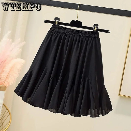 Fish Tail Pleated Skirt Women A-line Fluffy Skirts Slim Thin Elastic Waistline Commuting Simple Casual Korean Fashion Summer