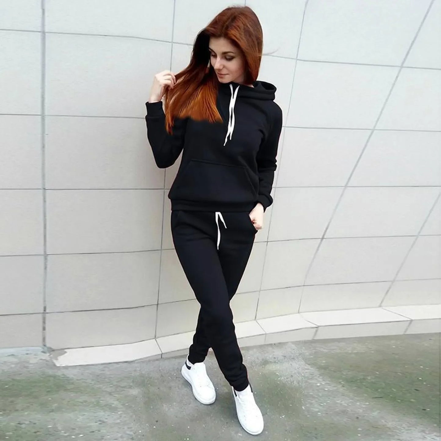 Women's Tracksuit Casual Two-piece Clothing Sets Warm Suit for Female Workout Outfits Hoodies Top + Pants Set