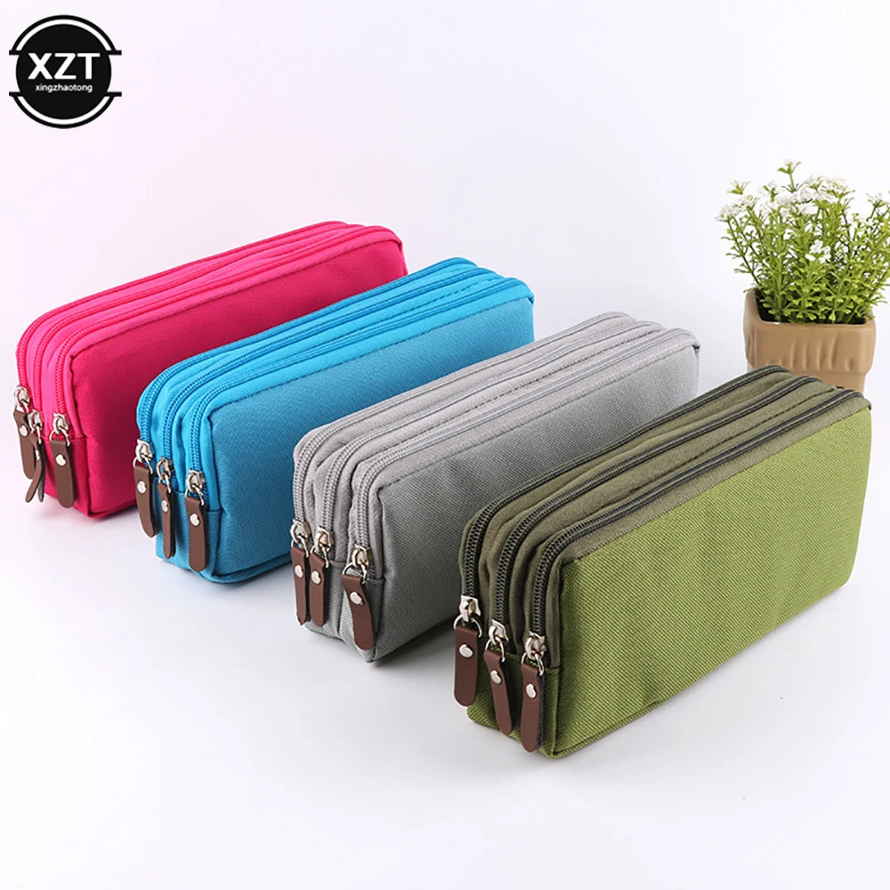 3 Zippers Pencil Case School Stationery Supplies Korean Style Stationery Large Capacity Pencil Pouch Estuche Kalemlik Pencilcase