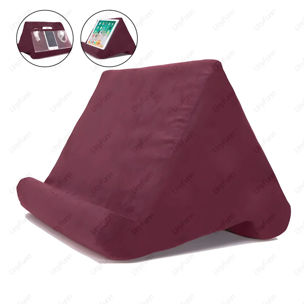 Soft Tablet Pillow Holder with Cable Pocket Pad Tablet Bracket Dock for Lap Bed and Desk for iPad Phone Kindle Reading Stand