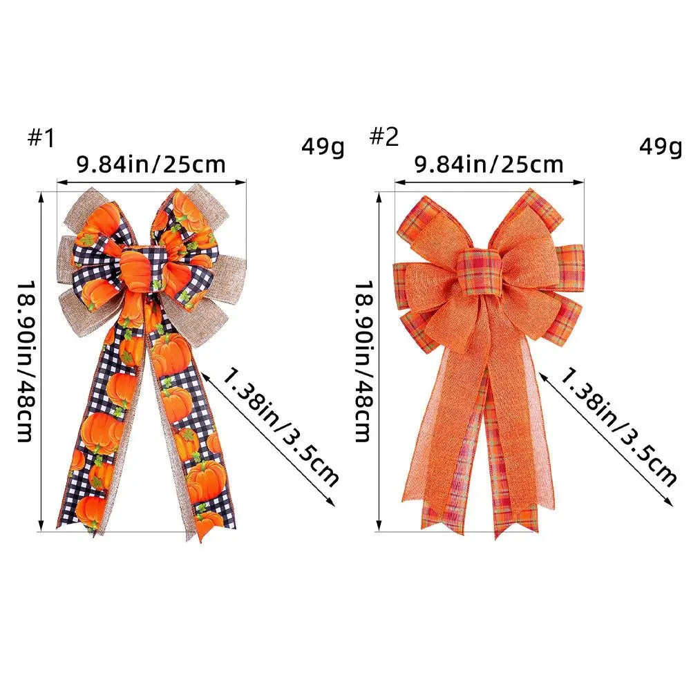 Striped Bow Fall Wreath Bow Rustic Cloth Thanksgiving Pumpkin Bow DIY Handmade Ribbon Bowknot Decorations Harvest Festival