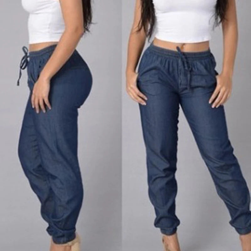 Elastic Waist Sexy Loose Pencil Jeans for Women Leggings Jeans High Waist Ladies Thin-Section Denim Pants Casual Bloomers Summer