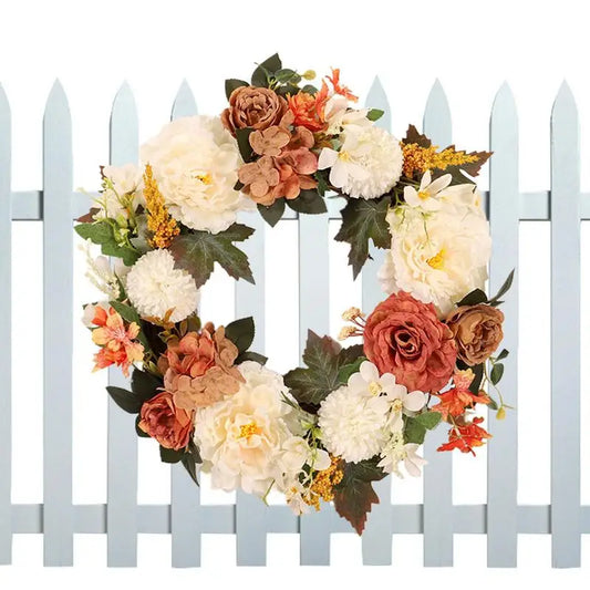 Fall Wreaths For Front Door Decorative Hangable Artificial Camellia Fall Wreath Christmas Wreath Wall Background For Home Decor