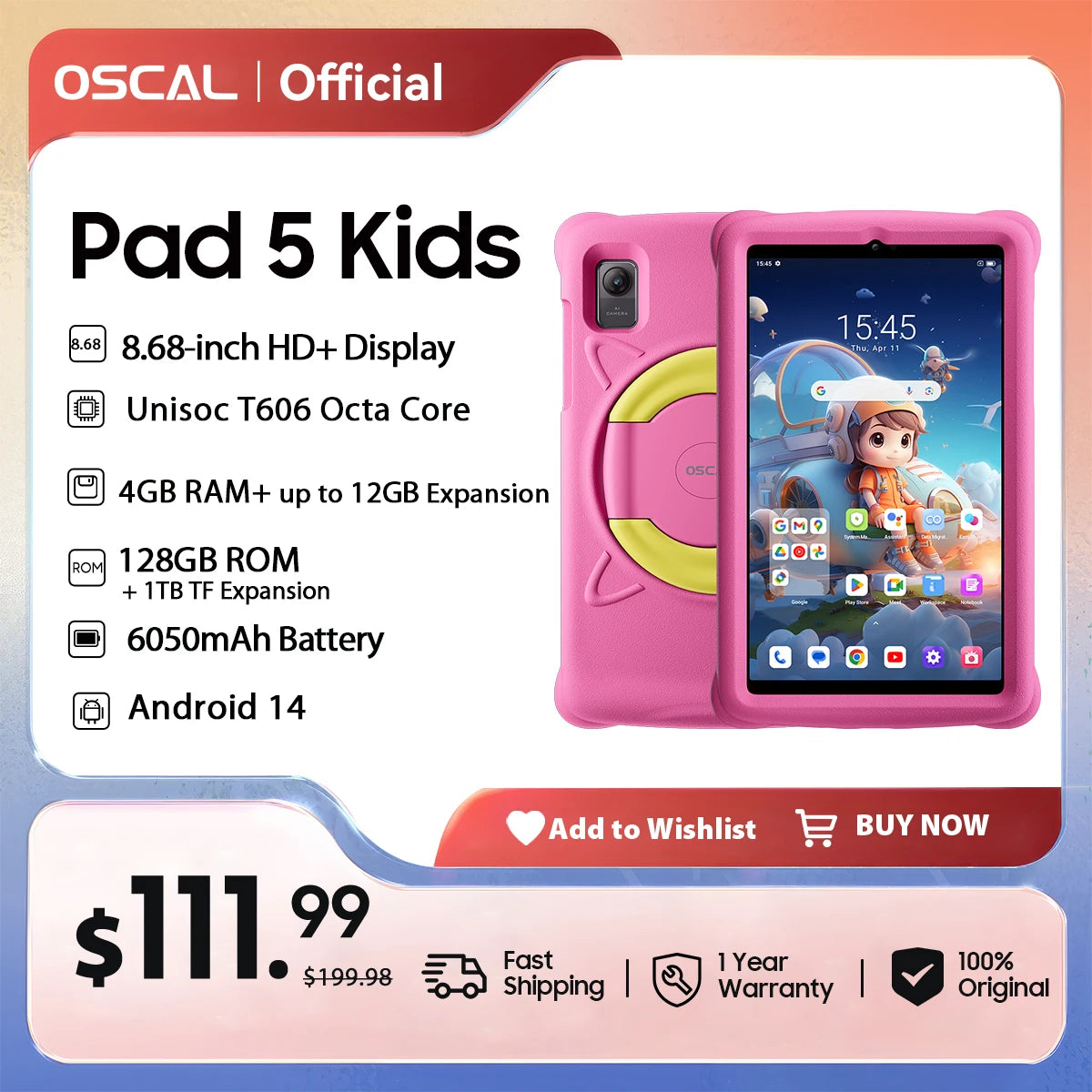 OSCAL Pad 5 Kids Tablet Blackview Android 14 8.68-inch Display T606 Octa-core 4GB 128GB 6050mAh Educational Software Installed